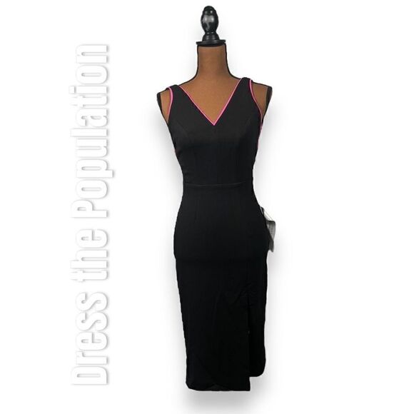 Dress the Population Gianna Black & Fuchsia Low Back Sheath Dress Women’s XXS - Picture 9 of 15